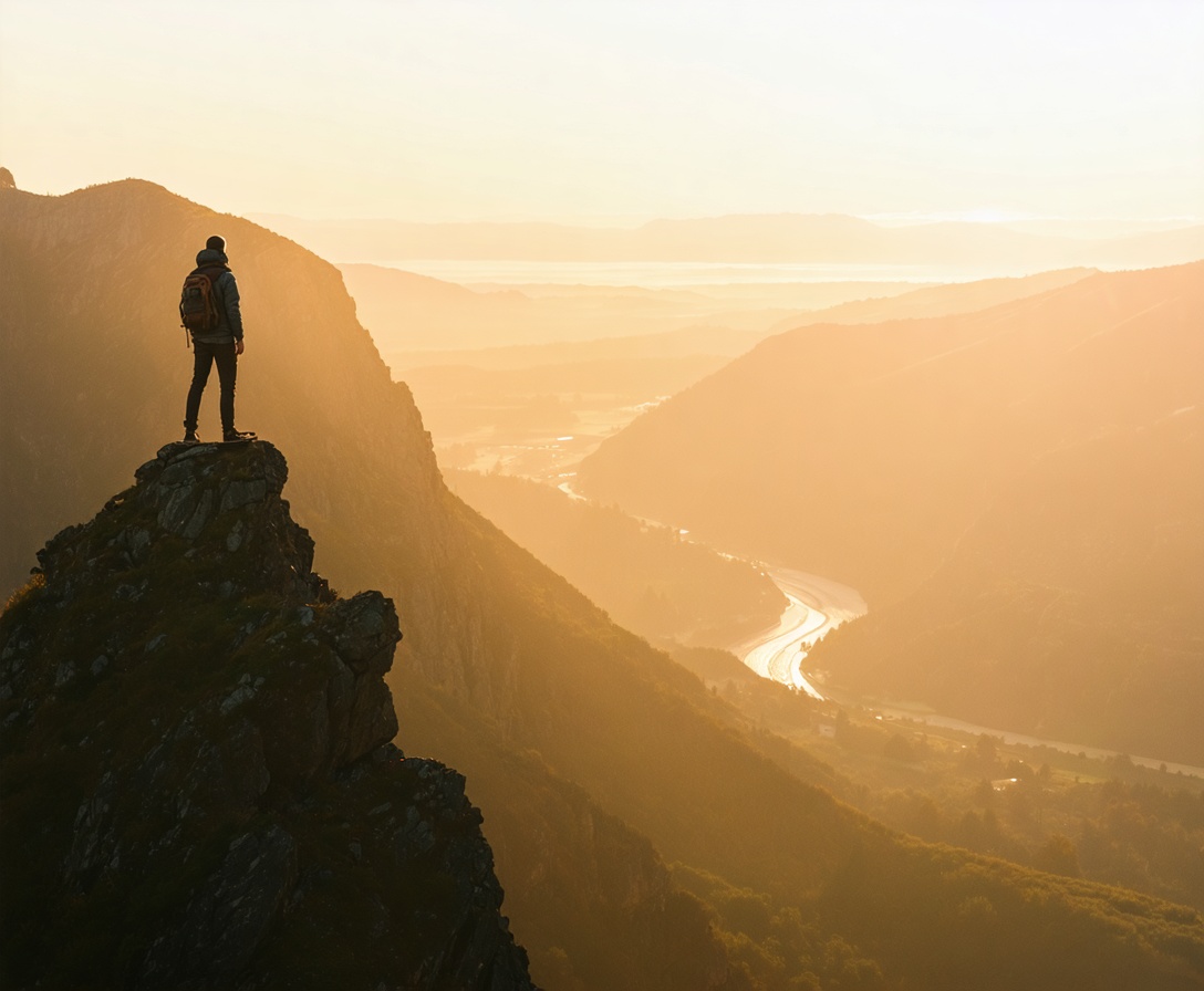 Líder na vrchole hory s výhľadom na nové obzory v biznise