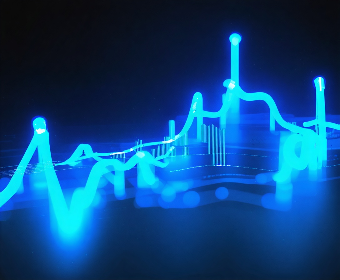Abstraktná 3D vizualizácia dátových tokov a exponenciálneho rastu firmy